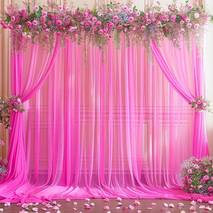 10x10ft Hot Pink Tulle Backdrop Curtain for Parites, Sheer Backdrop Curtains for Wedding Baby Shower Birthday Party Photo Shoot Decorations