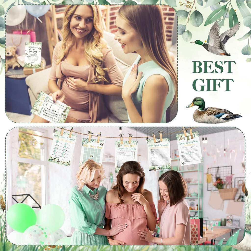 Patelai 321 Pcs Mallard Duck Baby Shower Decorations Duck Hunting a Little Hunter is on The Way Gender Reveal Don't Say Games for Mallard Theme Welcome Baby Shower Party Supplies