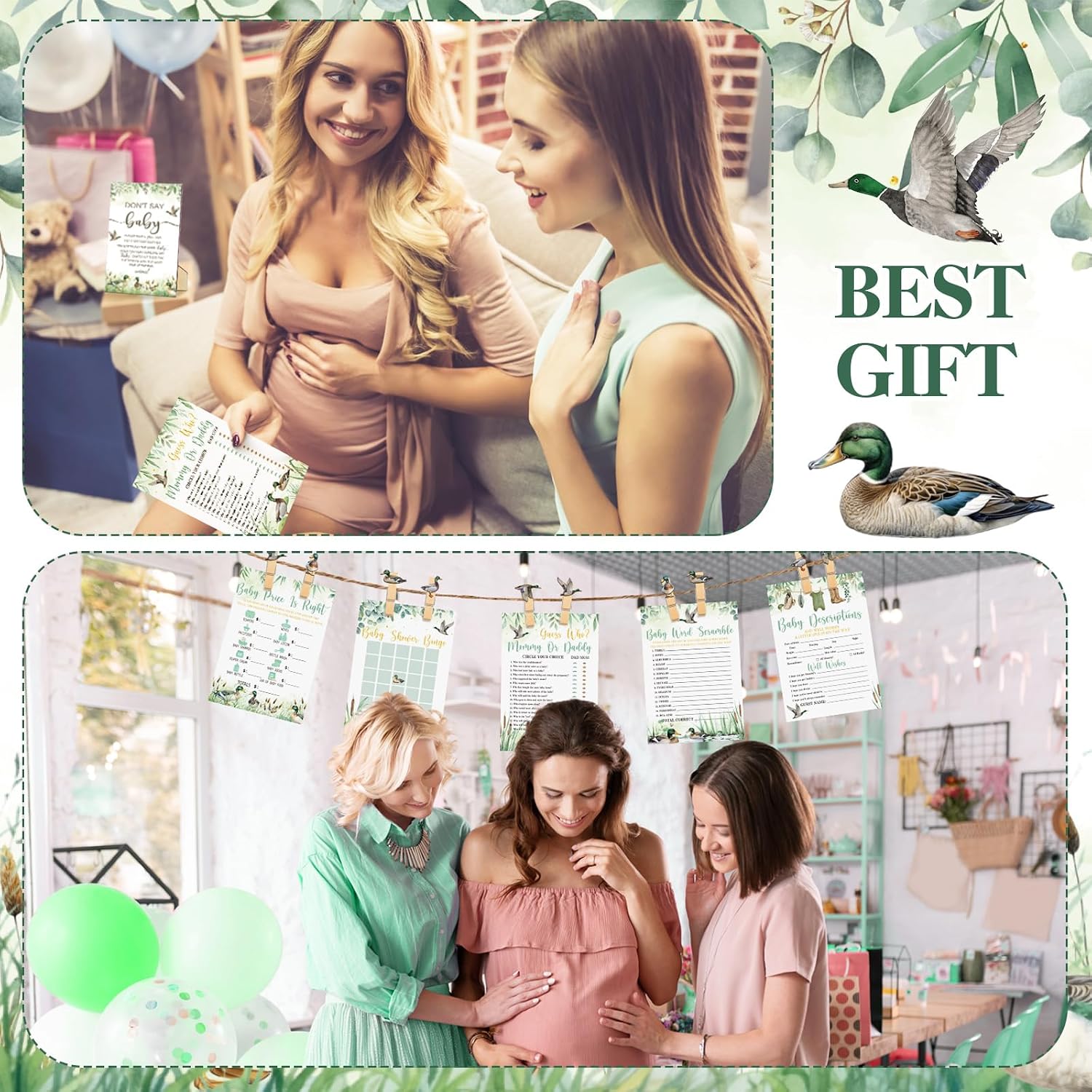 Patelai 321 Pcs Mallard Duck Baby Shower Decorations Duck Hunting a Little Hunter is on The Way Gender Reveal Don't Say Games for Mallard Theme Welcome Baby Shower Party Supplies