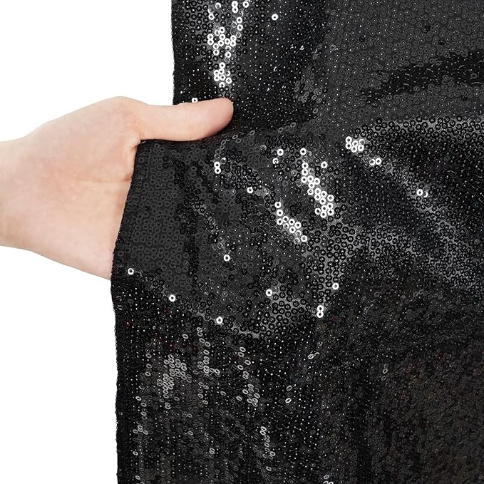 Poise3EHome 8Ft x 10Ft Black Sequin Backdrop, Glitter Thick Sequin Background Drapes, Sequence Xmas Thanksgiving Backdrop for Wedding Party Holiday Festival Decor