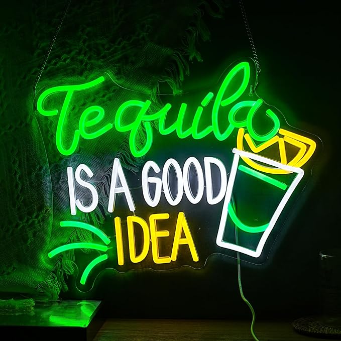 Tequila Is A good Idea Neon Sign LED Tequila Light Up Sign for Wall Decor Dimmable USB Tequila Neon Light Signs for Beer Bar Home Party Music Festival Man Cave Restaurant