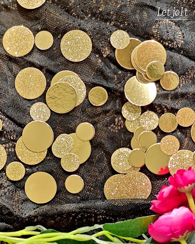Golden Confetti Glitter Scatter Table Decoration Surprise Paper Craft Birthday Party Anniversary Supplies Bridal Baby Shower Party Wedding Gift Circle Dots Decor 100 Pcs