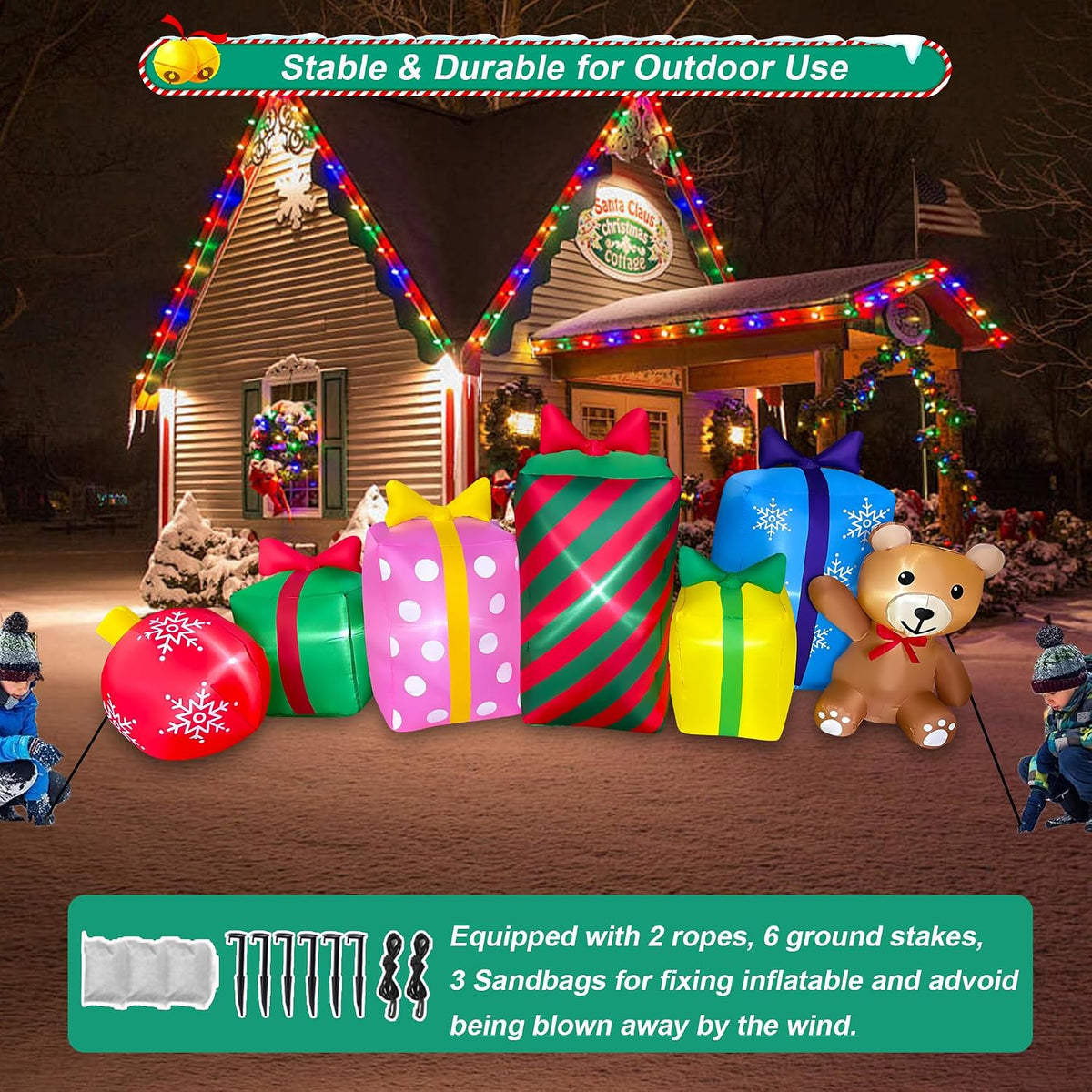 seasonblow 8 ft christmas inflatable gift boxes with showing dimensions