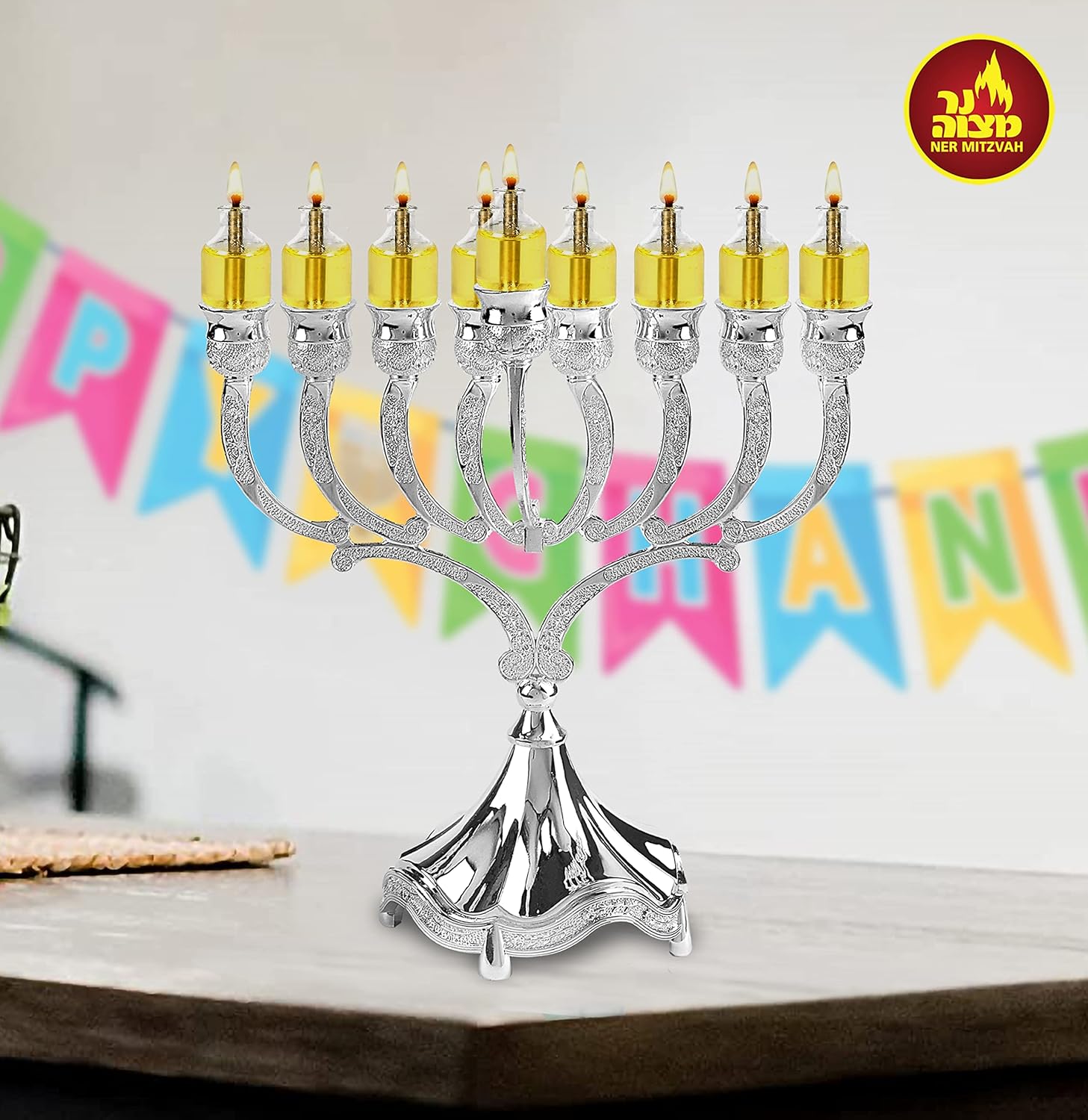 Ner Mitzvah Pre - Filled Menorah Oil Cup Candles, Hanukkah Ohr Lights, 100% Olive Oil with Cotton Wick in Glass Cup - Medium (Pack of 44) Burns Approx. 2 1/2 Hrs