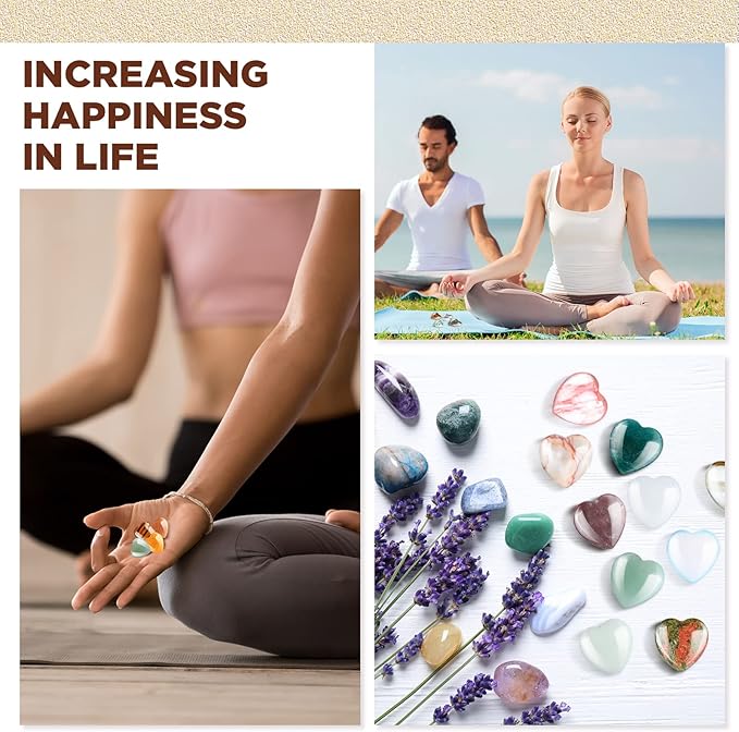 Nuenen 24 Pcs 1 Inch 25mm Natural Heart Shaped Stones Crystals and Gemstones Worry Stones Bulk Love Crystals Set Heart Shaped Rocks Pocket Palm Stone for Stress Reiki Balancing Home Decoration Yoga