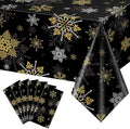 6Pcs Christmas Snowflake Party Tablecloths Decorations,Plastic Black and Gold Table Cloth,Winter Rectangle Table Cover for Christmas New Year Birthday Baby Shower Holiday Party Decorations,54x108 inch