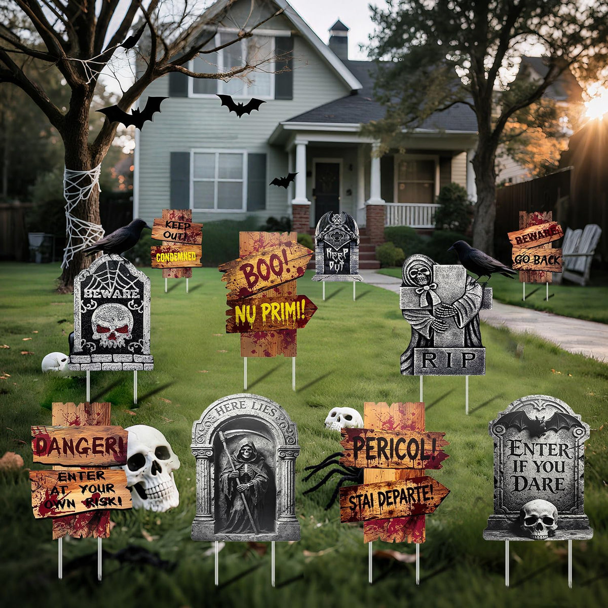 Halloween Decorations Outdoor, 10 Pack Realistic Corrugated Plastic Tombstone...