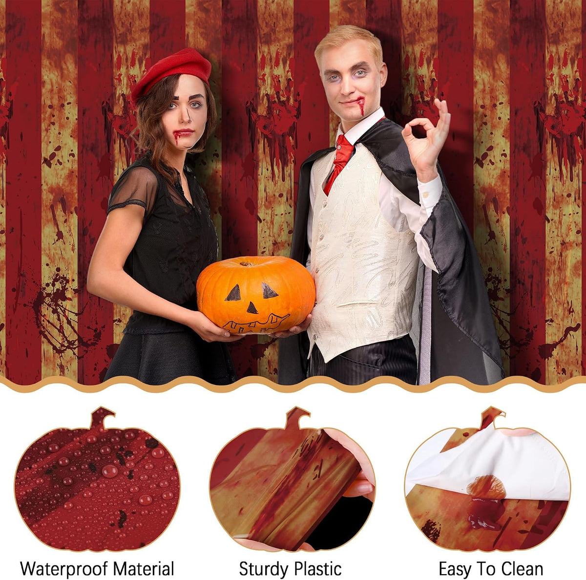 Kochorie 100 Ft x 54 Inch Creepy Carnival Tablecloth Roll with Cutter Box Pla...