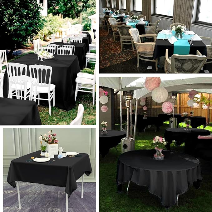 6 Pack Black Square Tablecloths - 52 x 52 Inch, Polyester Table Cover for Square Table, Stain and Wrinkle Resistant Washable Fabric, Restaurant Banquet Party