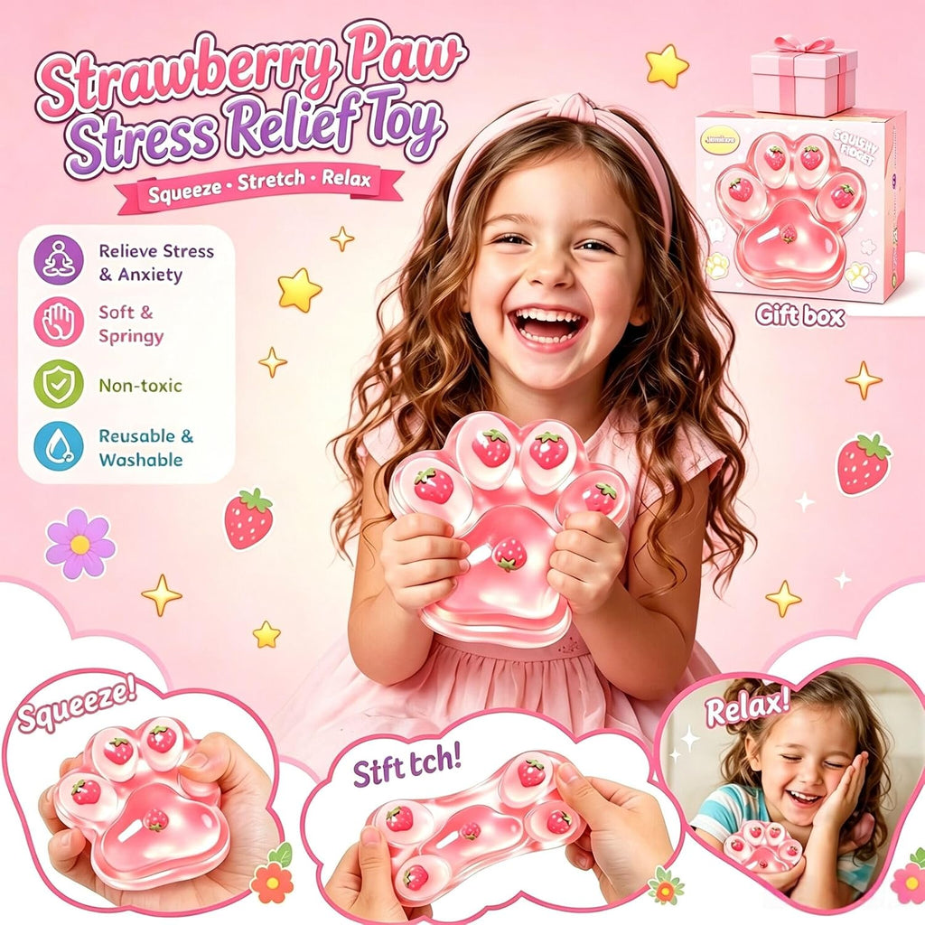 Giant Jumbo Strawberry Paw Squishy Toys ( 5 Inches )- Large Stress Relief Squeze Taba Fidget Toys Kit, Birthday Office for Girls Boys Kids Adults