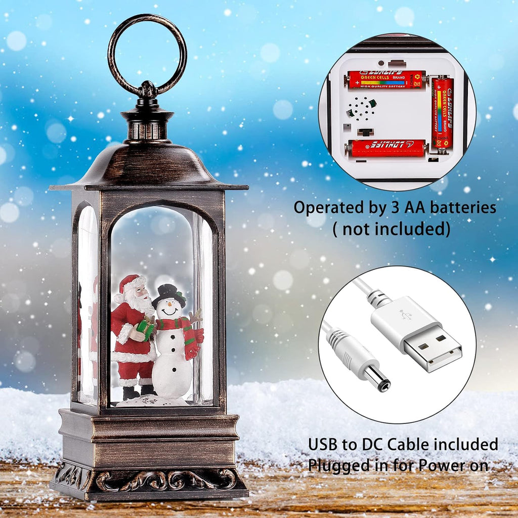 Christmas Snow Globe Lantern, Musical Snow Globe with Swirling Glitter, Battery Powered, Christmas Decorations Indoor for Home - Santa and Snowman