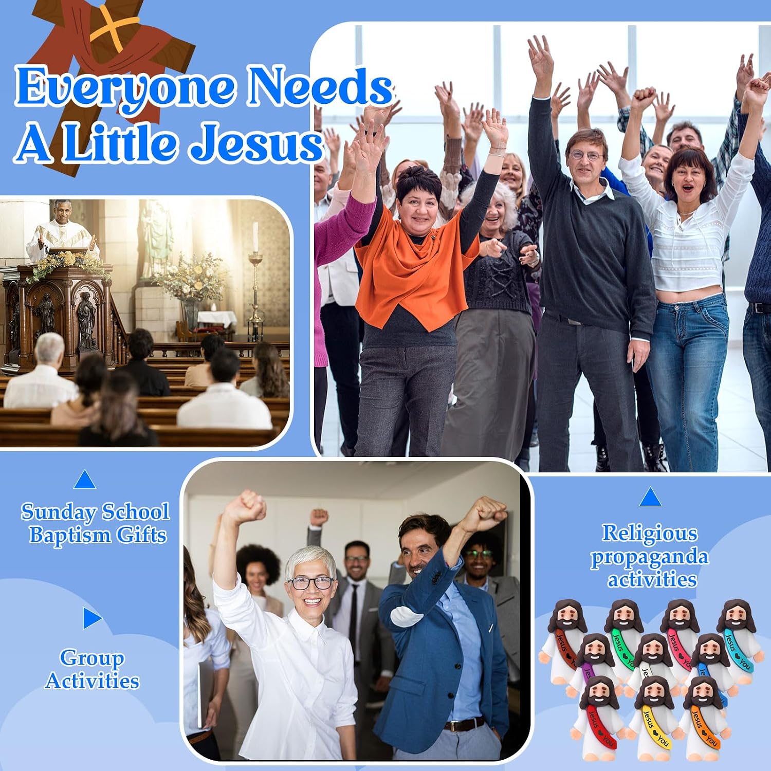 Bememo 400 Pcs Mini Jesus Figures Little Jesus Love You Rubber Action Figures to Hide and Seek for Religious Party Favors Easter Egg Stuffers Sunday Baptism