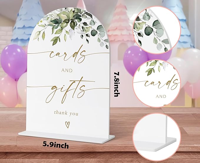 Cards and Gifts Sign, Gift Table Sign, Greenery Gold Bridal Shower Decorations, Wedding Signs for Ceremony and Reception, Engagement Decor, Wedding Table Acrylic Decor, Bachelorette Party Favors - 30