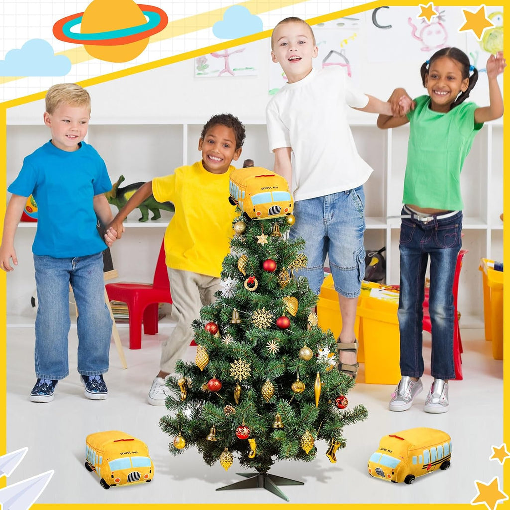 Shappy Back to School Tree Topper Decoration 10'' Yellow Plush Bus Decoration Teacher Appreciation Ornaments for First Day of School Party Supplies Driver Gift