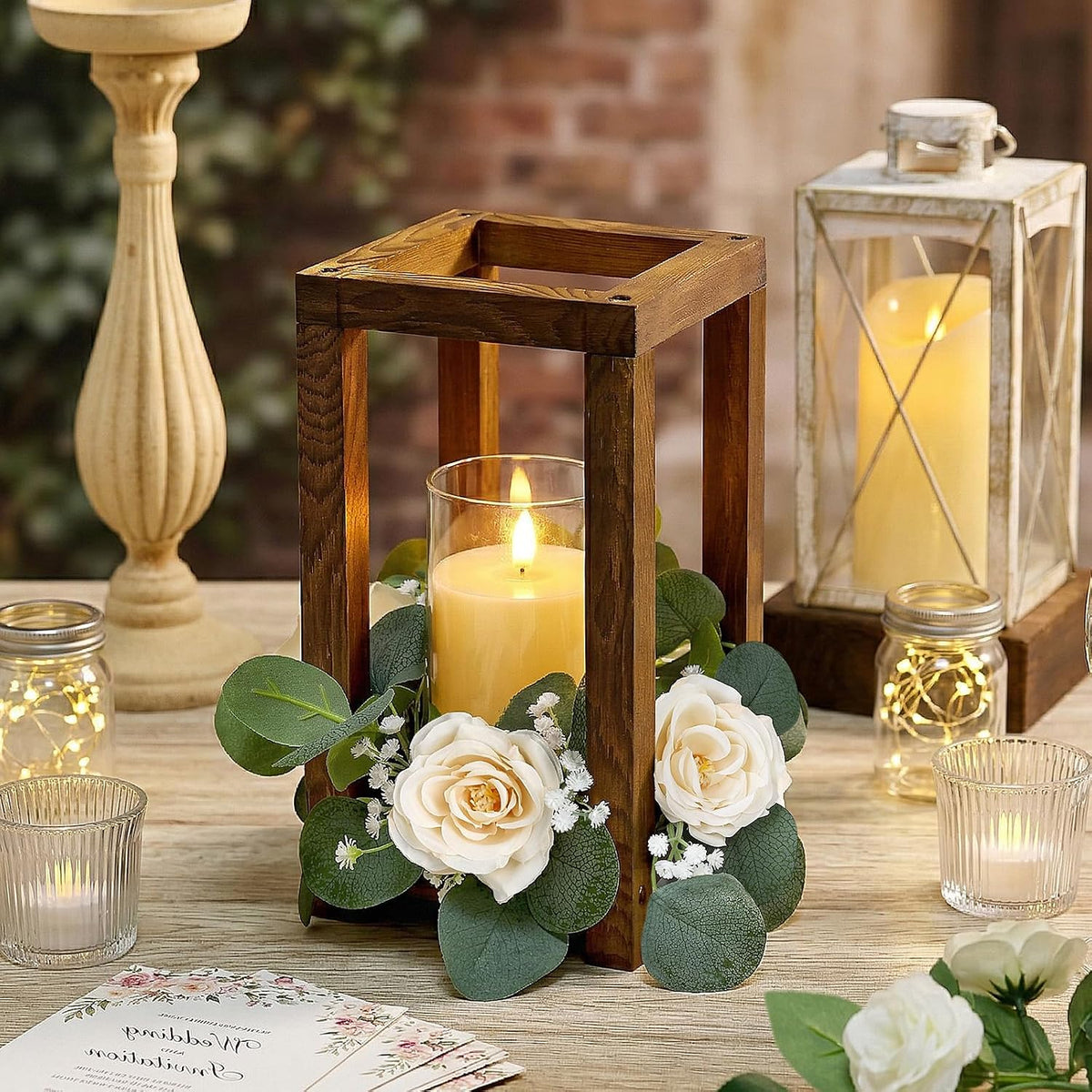 18 Pcs Wooden Lantern Centerpiece