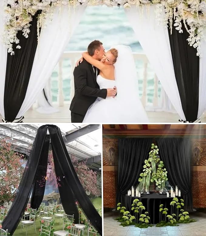 6 Panels Wedding Arch Draping Fabric 28 x 20Ft Chiffon Weddings Arch Drapes Chiffon Fabric Drape Sheer Backdrop Curtain for Wedding Party Ceremony Birthday Reception Swag Backdrop Ceiling Décor(Black)