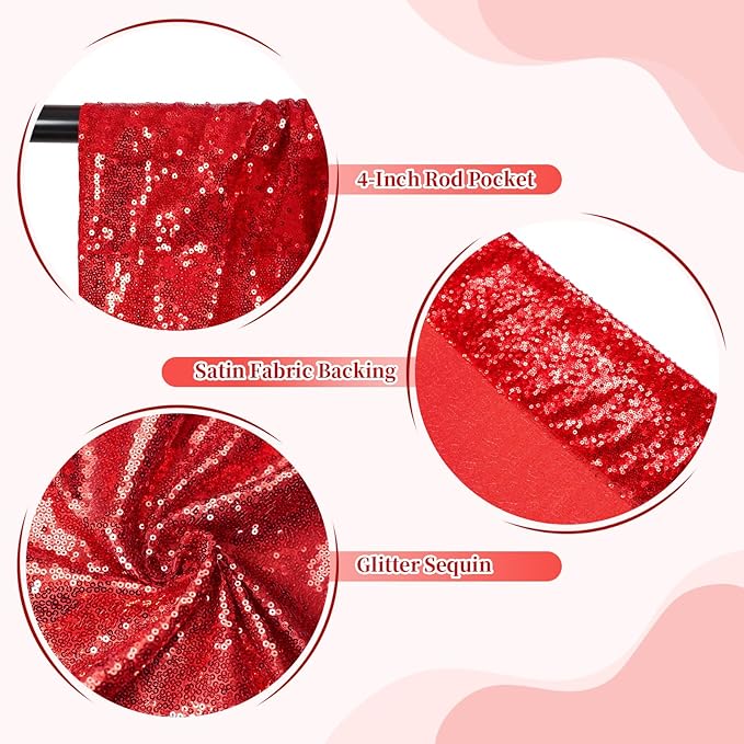 SquarePie Sequin Backdrop Curtain Less See Through Background for Wedding Christmas Party(8FT x 8FT, Red)