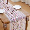 JIALE Pink Floral Table Runner, Embroidery Daisy Seasonal Table Decorations, 120Inch 10FT Tulle Fabric for Home Decor, Bridal Shower Wedding, Baby Shower Parties, DIY Craft