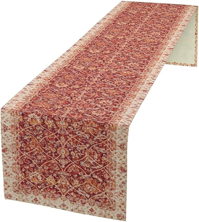 Boho Floral Vintage Table Runner, Retro Red Flower Rustic Country Farmhouse Abstract Pattern for Home Kitchen Table Decor Dining Coffee Room Party Decor 13x90in