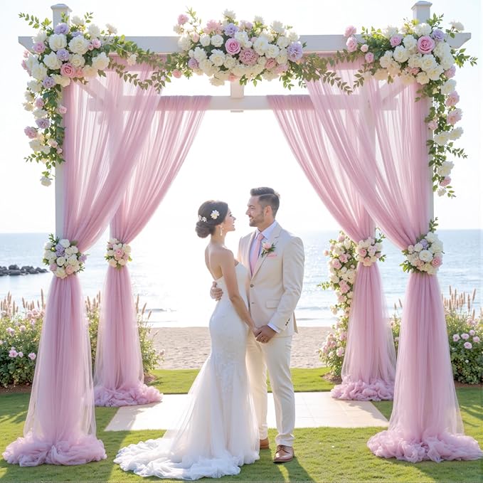 Wedding Arch Draping Fabric Backdrop 1 Panel 30" x 19Ft Dusty Rose Drapes Curtains for Wedding Reception Sheer Tulle Backdrop Curtain for Ceremony Birthday Party Baby Shower Arbor Ceiling Decorations