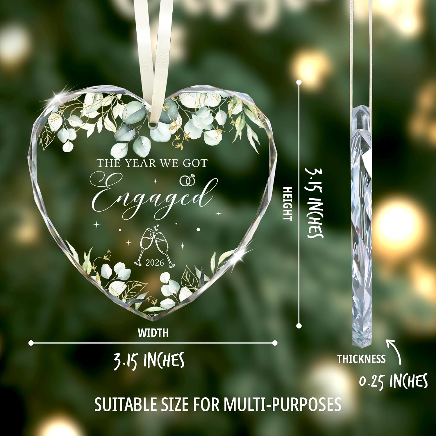 Engagement Gifts for Couples 2026, Glass Engagement Ornament 2026 - The Year We Got Engaged Ornament for Daughter, Newly Engaged Gifts for Couple Friend, for Fiance, Bride to Be