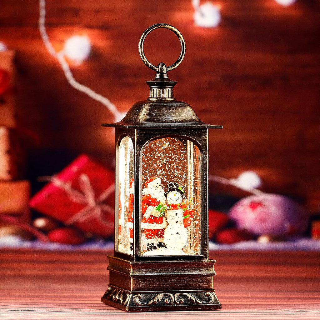 Christmas Snow Globe Lantern, Musical Snow Globe with Swirling Glitter, Battery Powered, Christmas Decorations Indoor for Home - Santa and Snowman