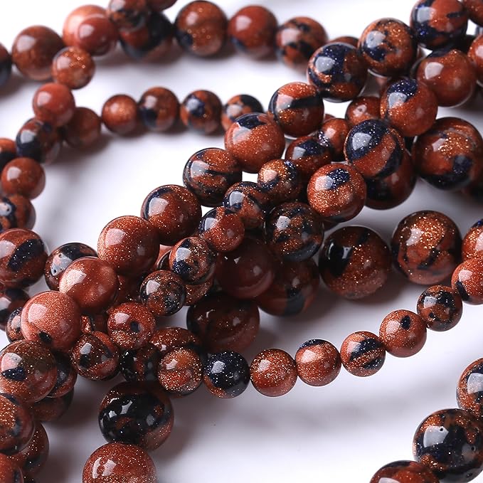Galaxy Blue Gold Sandstone 4MM Stone Beads for Jewelry Making DIY Craft Gemstone Beads Kit (4mm, 88pcs) Cosmic Crystal Pebbles for Bracelets, Necklaces, Home Decor