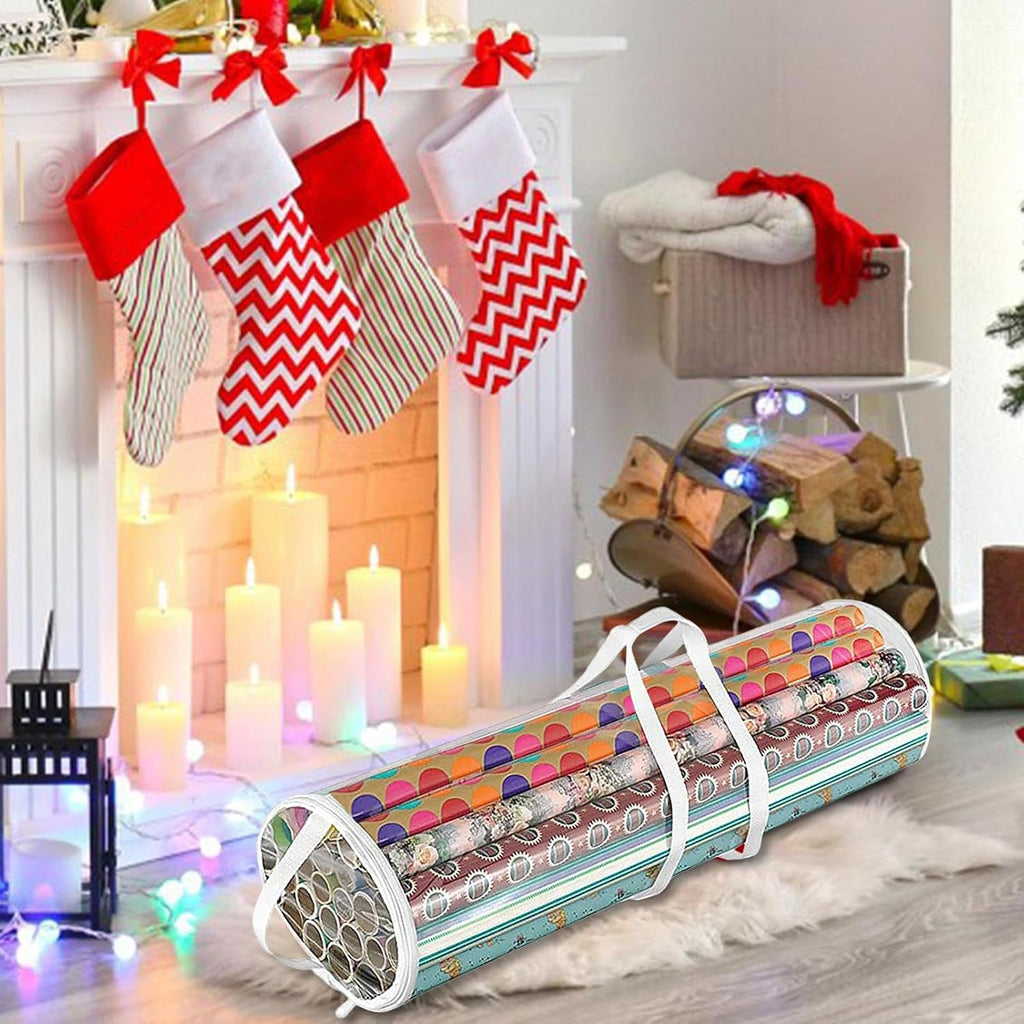 Wrapping Paper Storage Bag - Transparent Storage Tote, Gift Wrap Organizer With Handles, Multi-Purpose Holiday Container | Home Party Festival Decoration Setup Carrying Solution Living Space