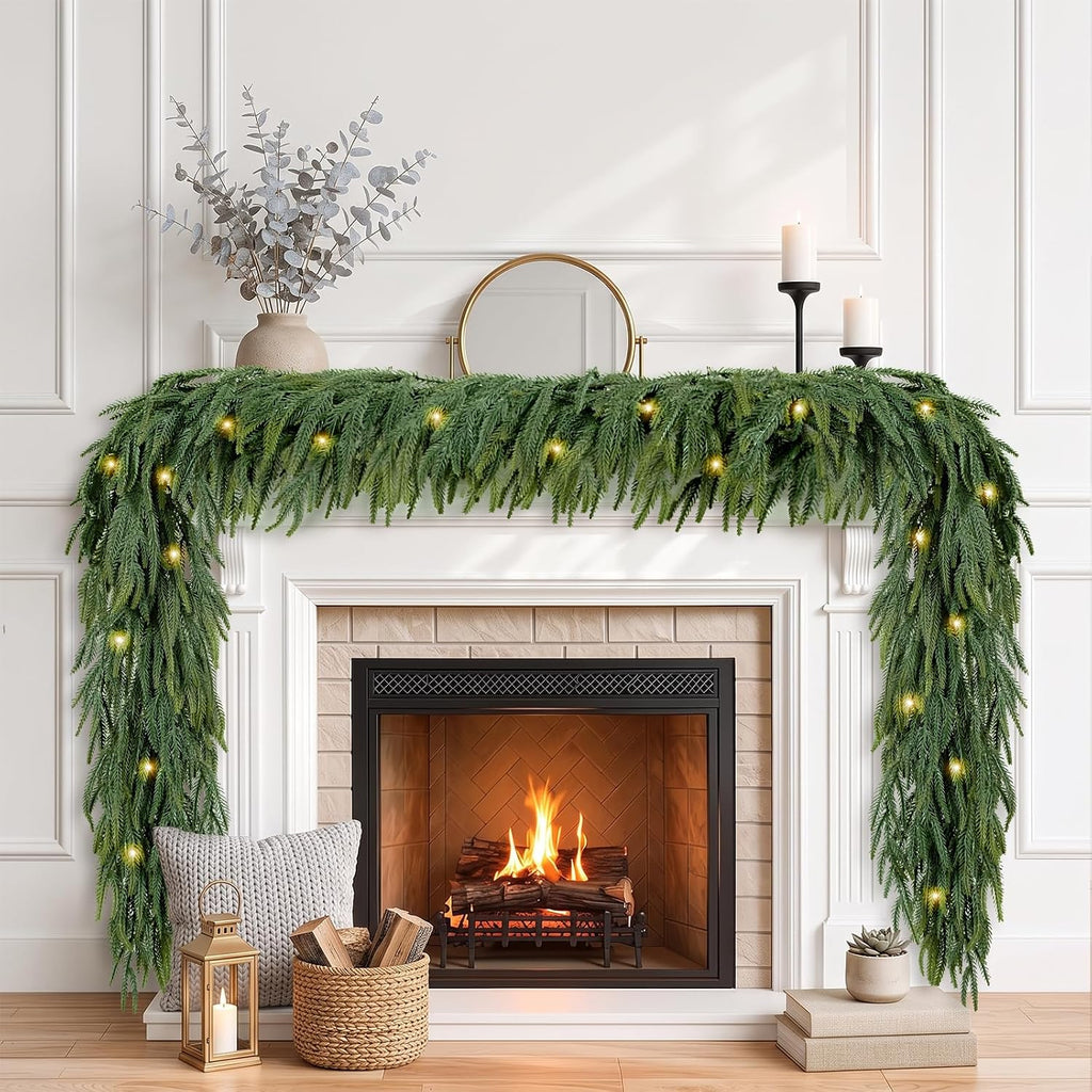 9ft christmas garland norfolk pine garland with led showing dimensions