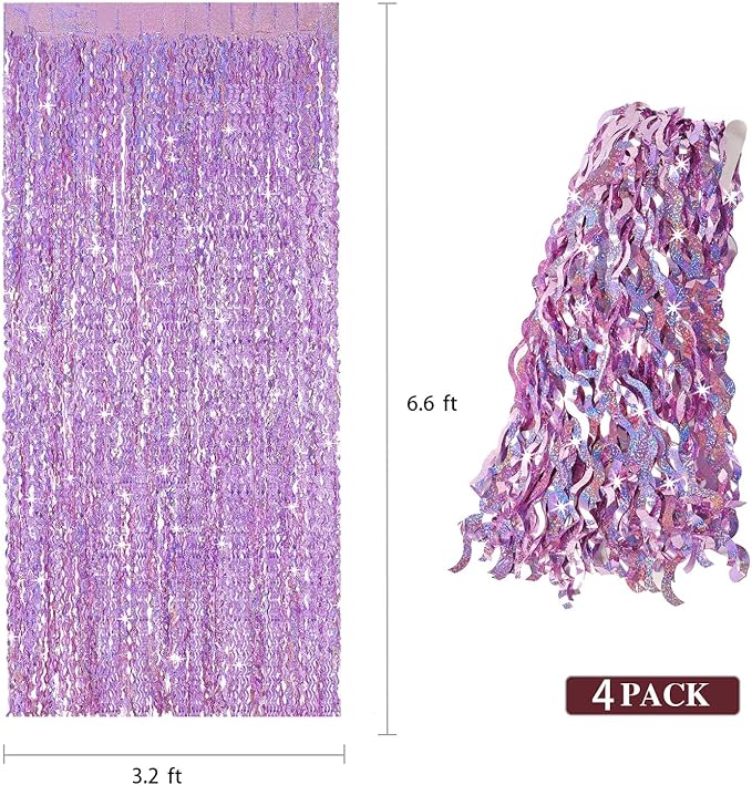 4 Pack Pink Tinsel Curtain Party Backdrop - CYLMFC 3.3 ft x 6.6 ft Sparkle Wavy Foil Fringe Backdrop Curtain for Party Decorations Girls Birthday Bachelorette Party Decor Supplies Photobooth Props