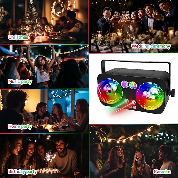 6 in 1 Party Lights Disco Ball Light Dj Disco Lights LED Stage Strobe Lights Projector Sound Activated with Remote for Dance Parties，Parties Club Bar Holiday Christmas Gift Birthday Wedding Karaoke