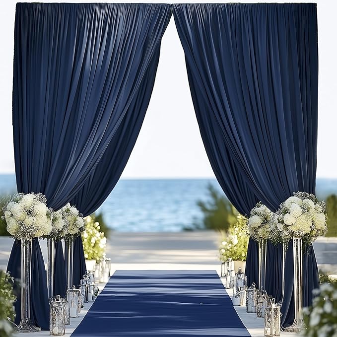 50ftx14FT Wrinkle Free Navy Blue Backdrop Curtain, 10 Panels 14FT Height Navy Blue Wedding Backdrop Drapes, Silky Polyester Back Drop Cloth for Birthday Photography Background Party Backdrop Draping