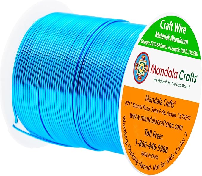 Mandala Crafts 22 Gauge Anodized Aluminum Craft Wire for Jewelry Making - 100 FT Colored Flexible Vivid Sky Blue Wire - Bendable for Bonsai Armature Crafting Sculpting