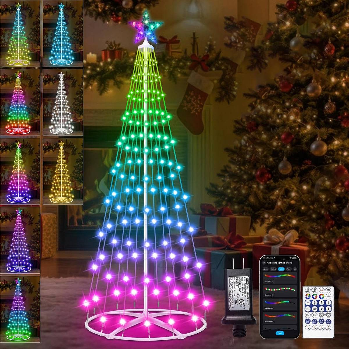 4ft smart led christmas cone tree light, prelit, main product view
