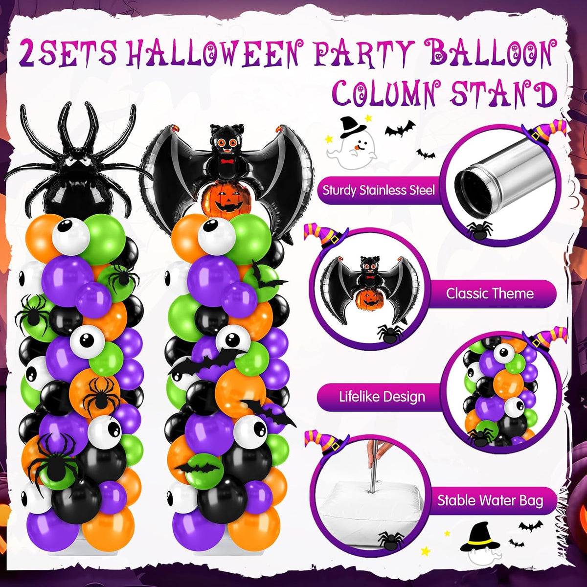 kasyat 2 sets halloween balloon column kit, bat, package contents
