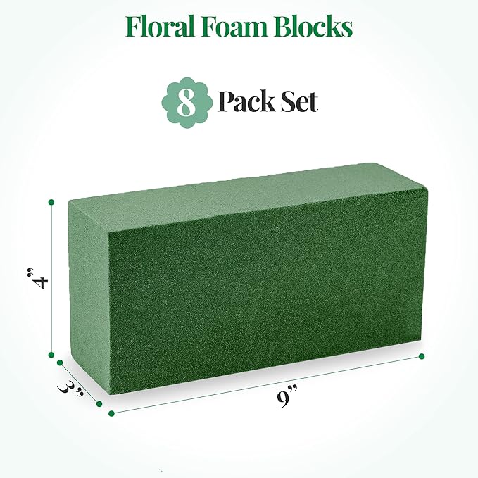 Noe & Malu 8 Pcs Floral Foam Blocks (Larger Size 9" X 4" X 3" Each) Florist Flower Foam Green Bricks Applied Dry or Wet Flower Foam Bricks Arrangement Supplies for Artificial or Fresh Flowers