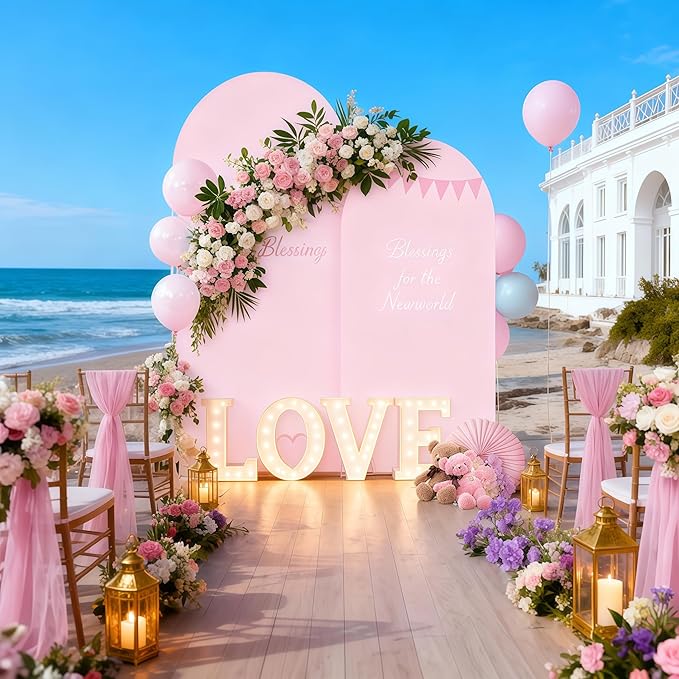 6FT Pink Arch Backdrop Cover - Polyester Fitted Wedding Arch Stand Covers Round Top Chiara Arch Backdrop Cover for Birthday Party Banquet Photo Background Decoration
