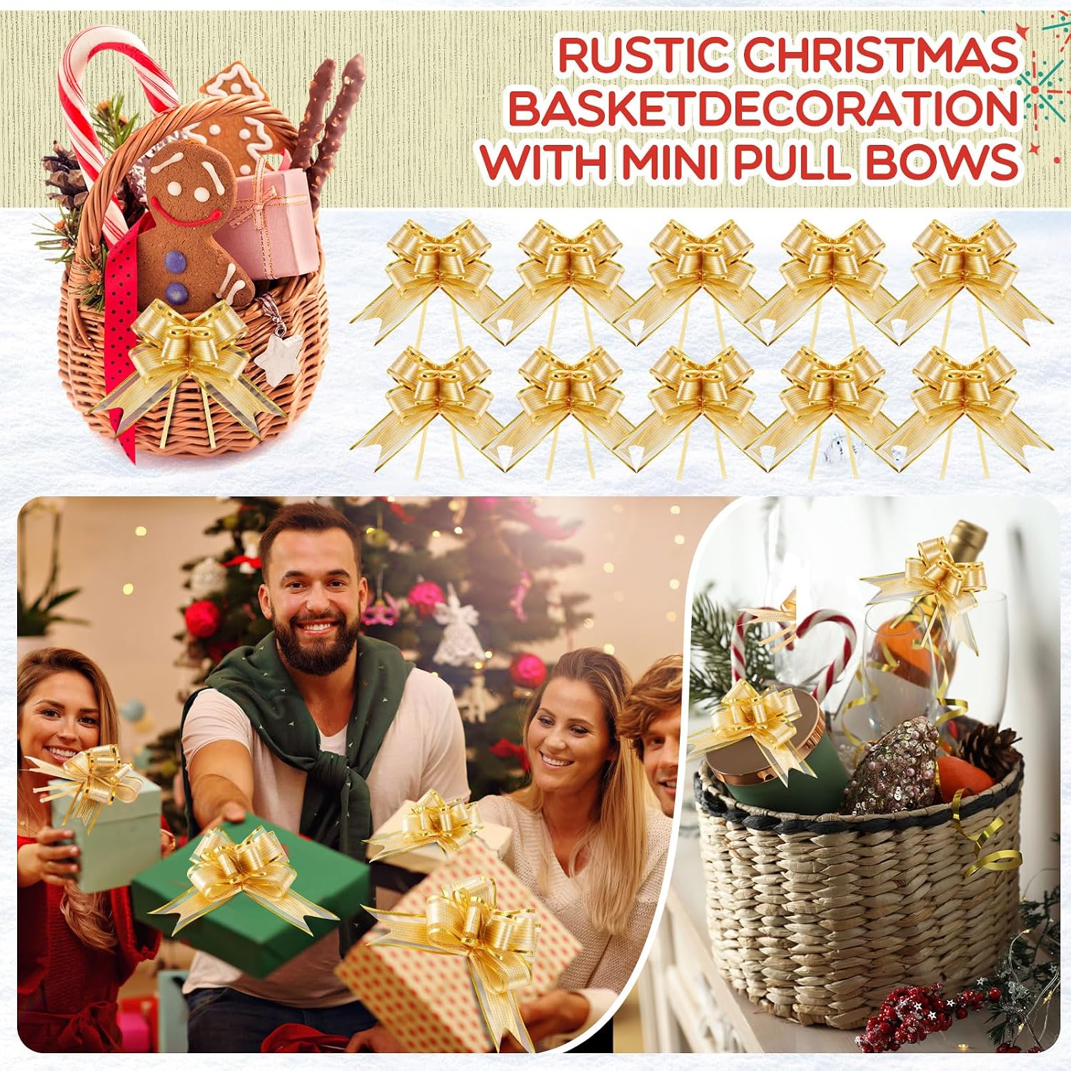 Geosar 200 Pieces 200 Pcs 3.5 Inch Mini Pull Bows for Gift Wrapping Easter Bow Ribbon Butterfly for Holiday Wedding Birthday Presents Baskets Wrapping Decoration (Gold)