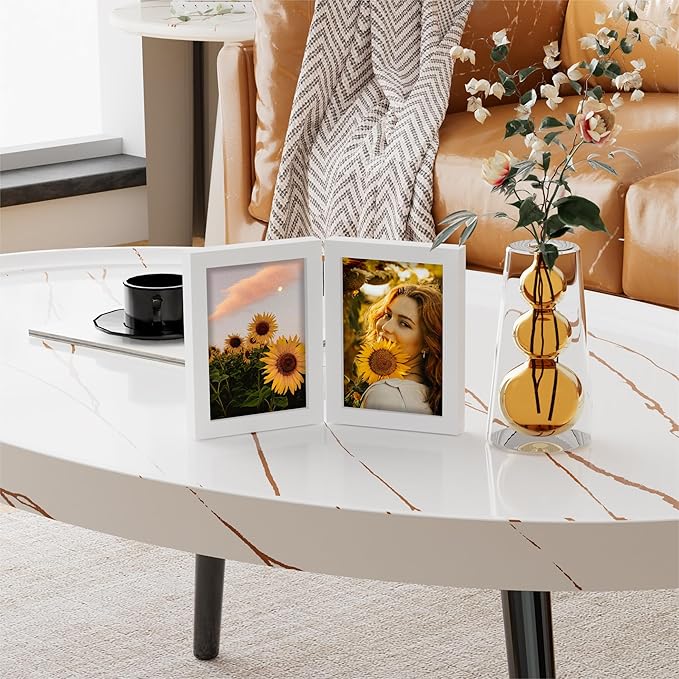 decorUhome Double 5x7 Picture Frame Vertical, Engineered Wood Bifold Photo Frame with Plexiglass for Tabletop Display, 5x7, White