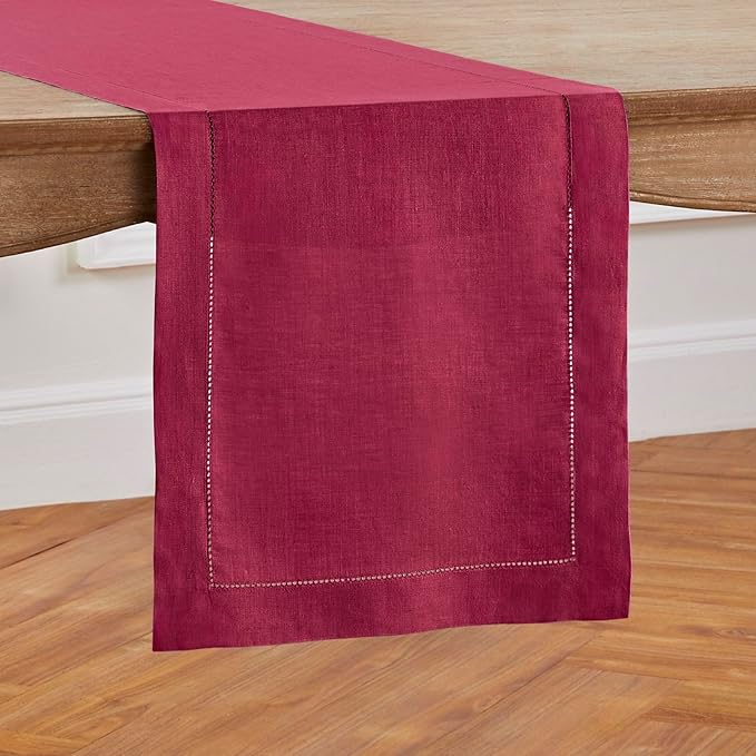 Solino Home Linen Beet Table Runner 108 Inches Long - 100% Pure Linen Hemstitch 14 x 108 Inch Table Runner for Dining, Fall, Autumn, Thanksgiving, Christmas, Holiday - Classic Hemstitch