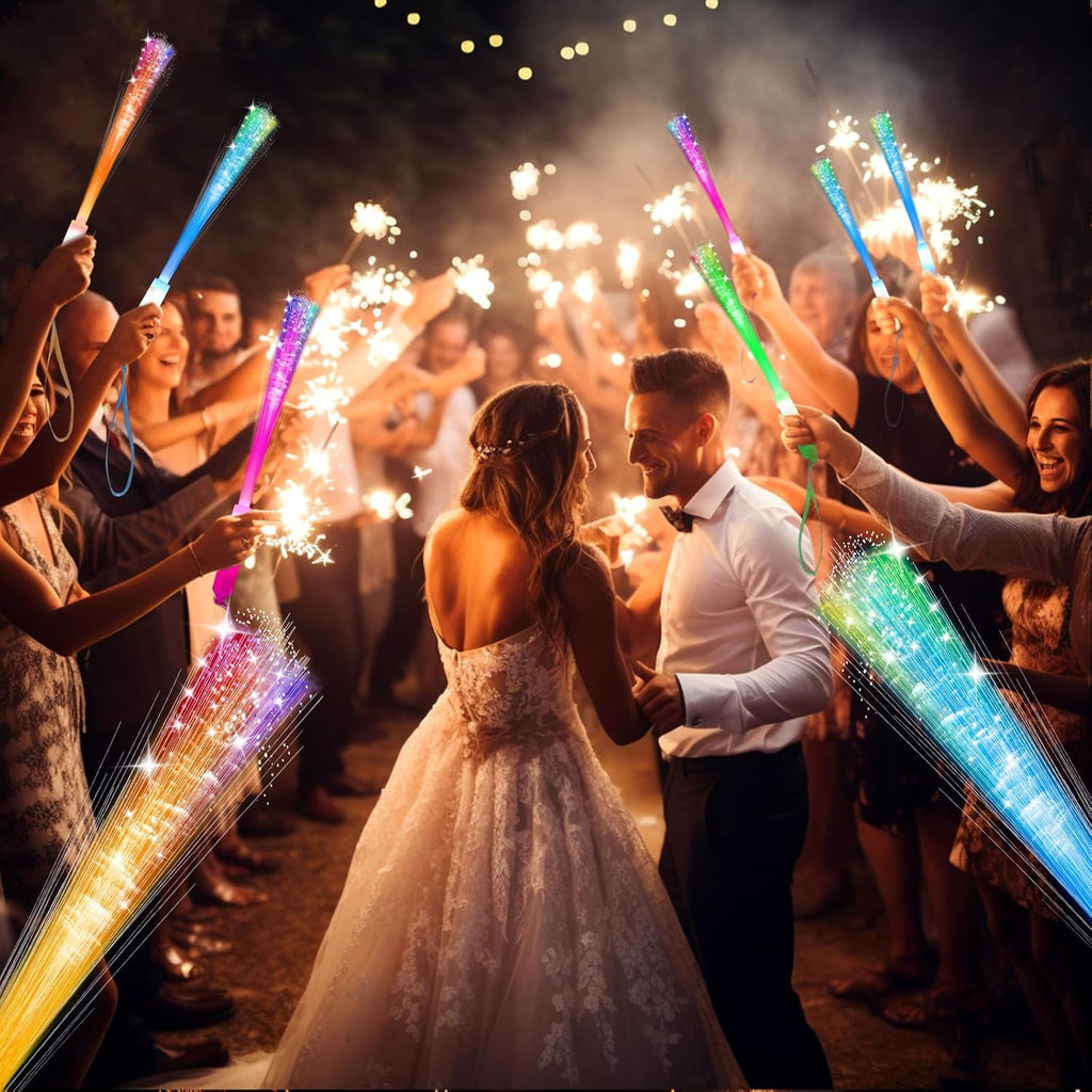 SHQDD 28 PCS Glow Fiber Wands Sticks, LED Light Wands, Glow in The Dark Party Supplies, Fiber Optic Wands, LED Flashing Sticks, Fiber Optic Light Wand Stick for July 4th Party, Wedding, Halloween