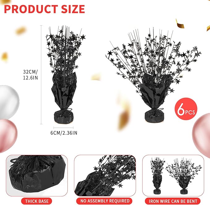 6 Pack Star Table Centerpieces for Party, Birthday Table Decorations for Kids Adults, Party Centerpieces for Tables for Wedding Baby Shower Graduation Holiday Event (Black)