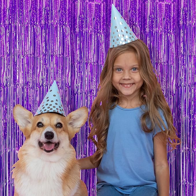 10 Pack Purple Backdrop Curtain 3.2ft x 8.2ft Metallic Tinsel Foil Fringe Curtains Photo Booth Background for Birthday Party Decoration Baby Shower Engagement Wedding Christmas Decoration (Purple)