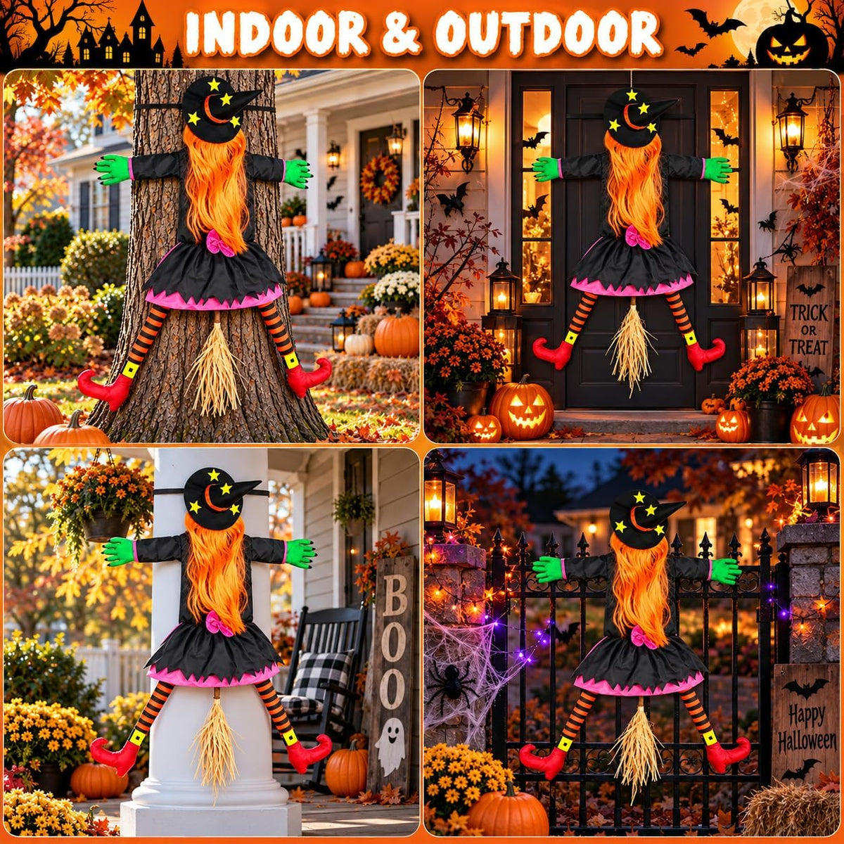 53" Crashing Witch Halloween Decorations Outdoor, Funny Witch Yard Decor...