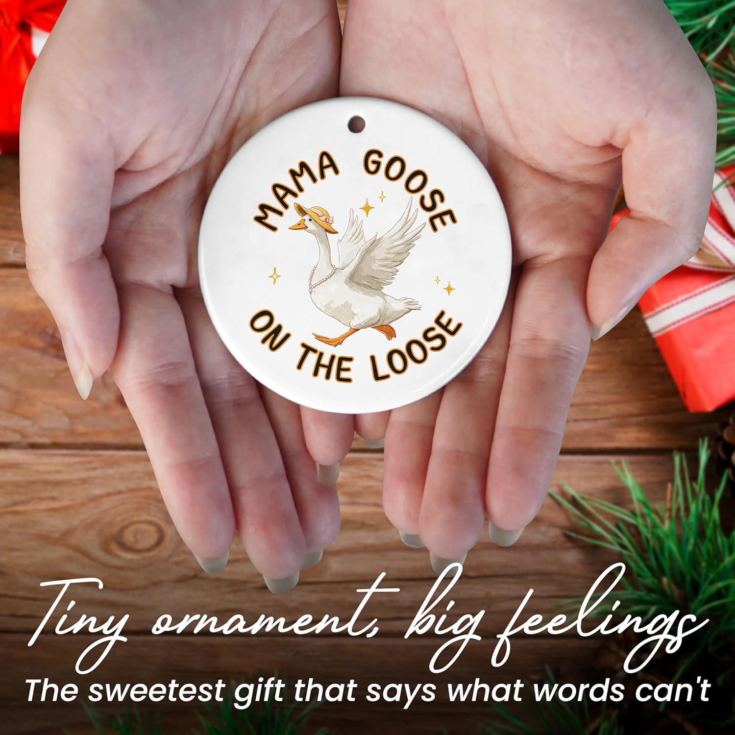 TEEZWONDER Christmas Funny Goose Gifts for Mom from Daughter Son - Ceramic Christmas Ornaments 2025 for Tree Decorations - Mother in Law New Mom Gifts for Xmas Decorations, Stocking Stuffers for Women