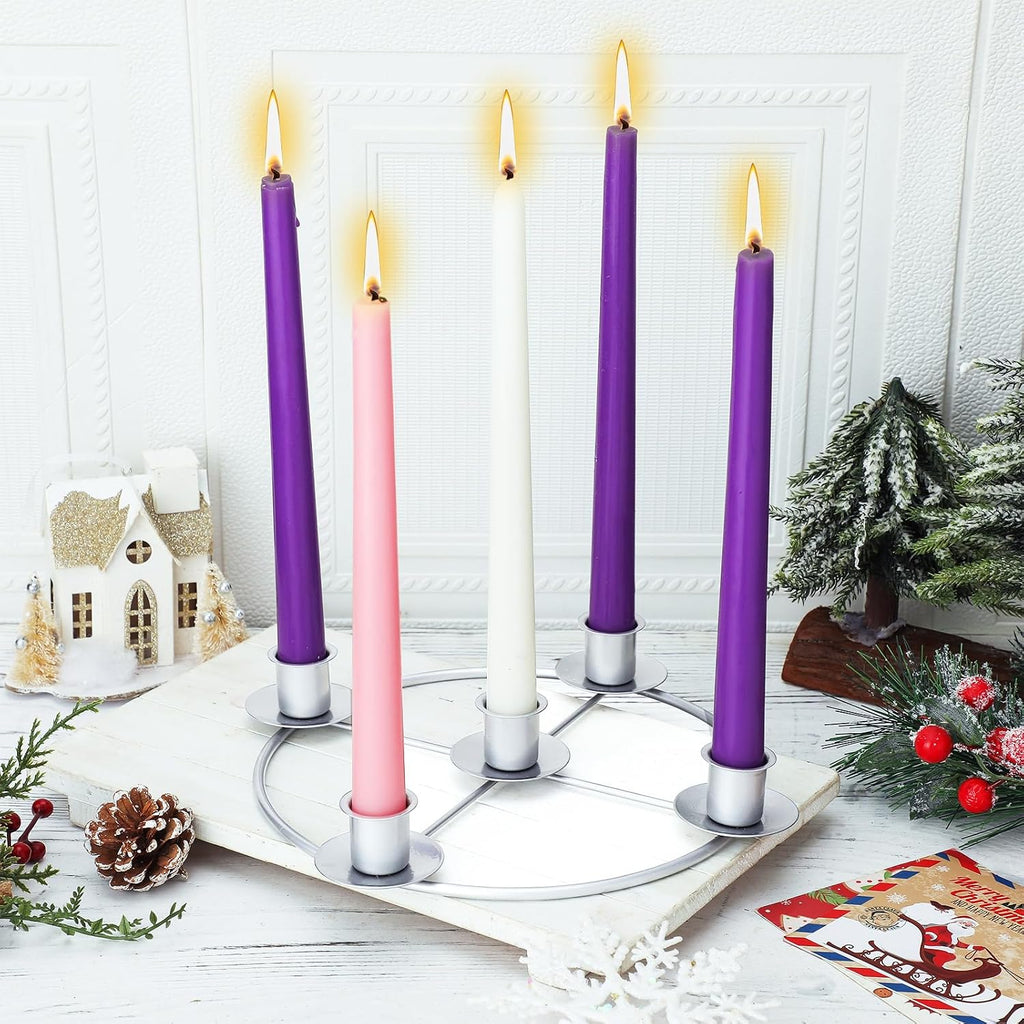 Newtay 1 Pack Christmas Advent Wreath Candle Holder 5 Candle 8.5 Inch Advent Wreath Ring Table Decoration Xmas Metal Ring for Christmas Holiday Home Decor (Silver)