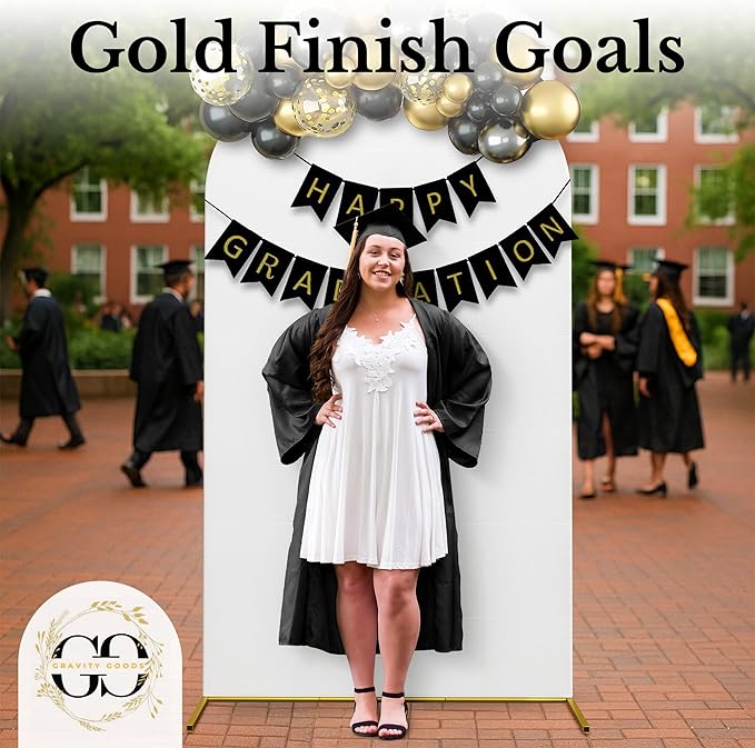 7.2FT Gold Wedding Backdrop Arch Stand with White Spandex Cover – Metal Frame, Water Weights & Storage Bag – Party, Birthday, Baby Shower, Bridal Shower, Wedding Ceremony, Photo Booth Decor