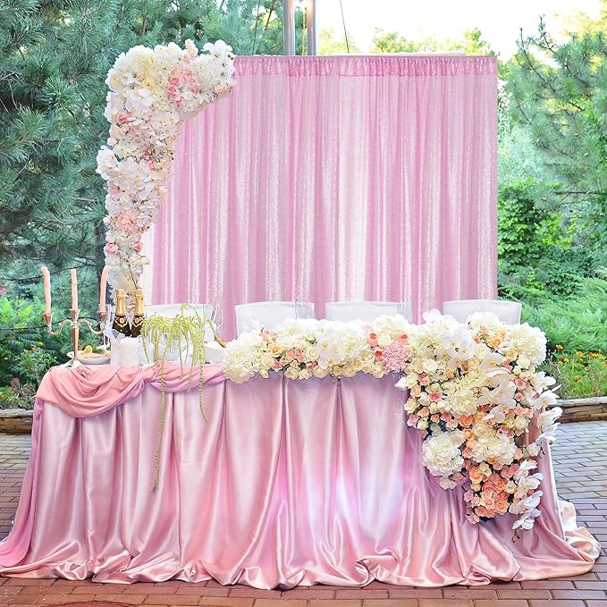 Sugargirl Matte Pink Sequin Backdrop Curtain 4 Panels 2FTx8FT Glitter Pink Background Drapes Sparkle Photography Backdrop for Party Wedding Birthday Wall Decoration
