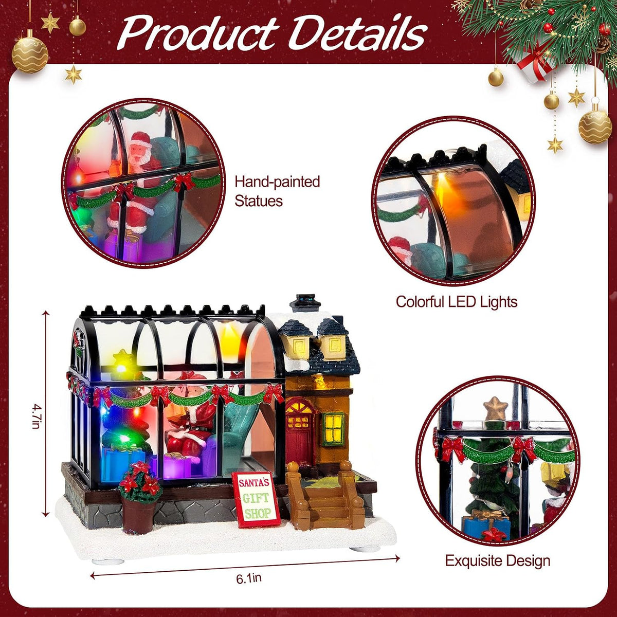 led lighted christmas village greenhouse - 6.1" village, side view