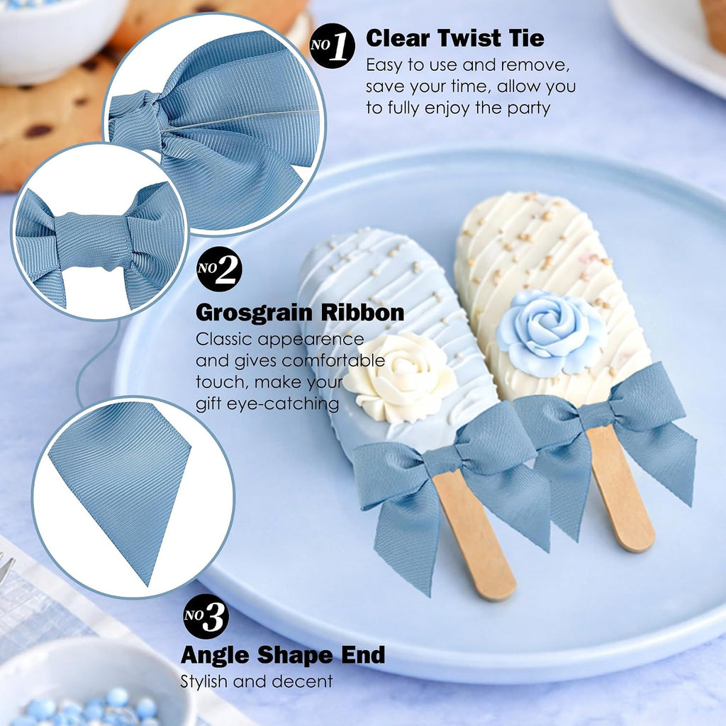 Dusty Blue Gift Bows 36 PCS 4.5 Inch Pre-Made Grosgrain Bows with Twist Tie for Gift Wrapping Baby Shower Wedding Event Decor Treat Bags Craft Presents Boxes Wreath Making Birthday Party